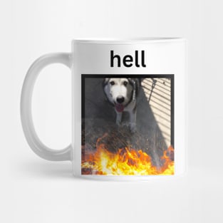 Cute Silly Husky Dog on Fire Hell Caption Mug